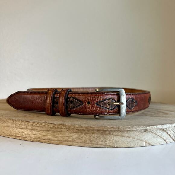 Vintage 90s Brown Genuine Leather Western Silver Buckle Belt Size Small Unisex main image 9